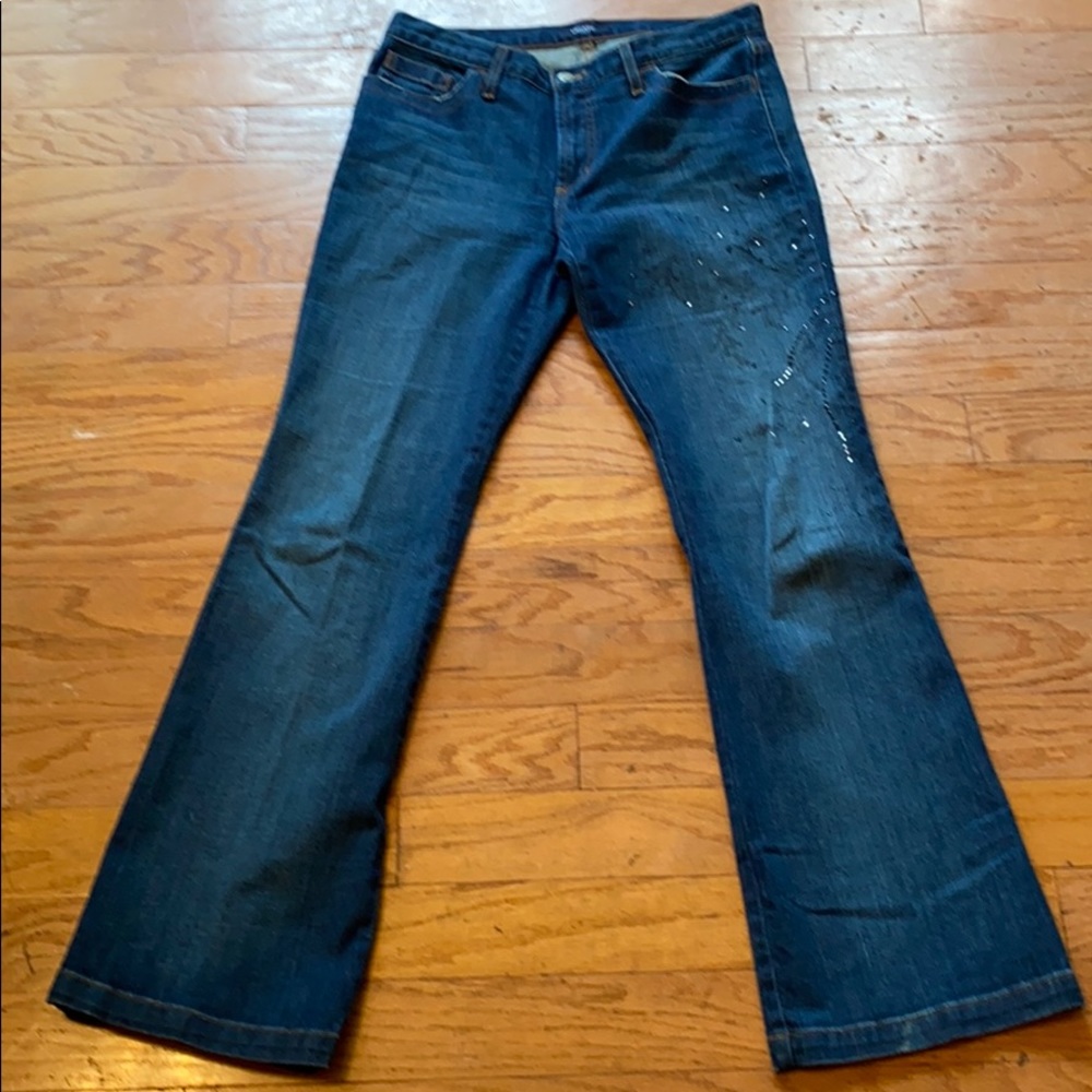 PRE-OWNED KAREN KANE DENIM JEWELED JEANS